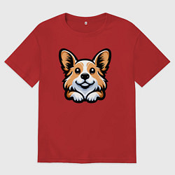 Футболка оверсайз мужская Милый любопытный корги, цвет: красный