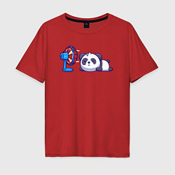 Футболка оверсайз мужская Панда и вентилятор, цвет: красный