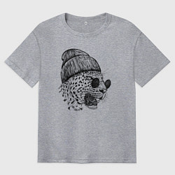 Футболка оверсайз мужская Ягуар в шапке, цвет: меланж