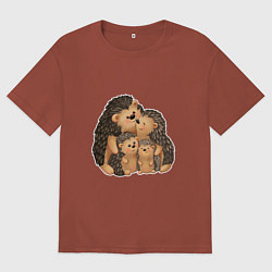 Футболка оверсайз мужская Семейство ёжиков, цвет: кирпичный