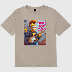 Футболка оверсайз мужская Homer Simpson - punks not dead, цвет: миндальный