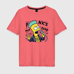 Футболка оверсайз мужская Bart Simpson - punks not dead, цвет: коралловый