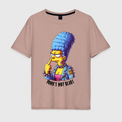 Футболка оверсайз мужская Marge Simpson - punks not dead motto, цвет: пыльно-розовый