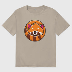 Футболка оверсайз мужская Весёлая красная панда, цвет: миндальный