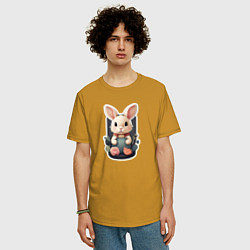 Футболка оверсайз мужская Маленький пушистый кролик, цвет: горчичный — фото 2