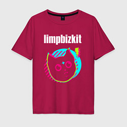 Футболка оверсайз мужская Limp Bizkit rock star cat, цвет: маджента