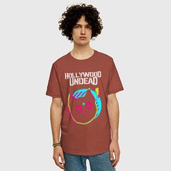 Футболка оверсайз мужская Hollywood Undead rock star cat, цвет: кирпичный — фото 2