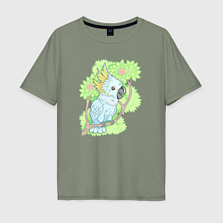 Футболка оверсайз мужская Забавный попугай какаду, цвет: авокадо