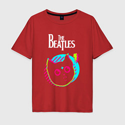 Футболка оверсайз мужская The Beatles rock star cat, цвет: красный