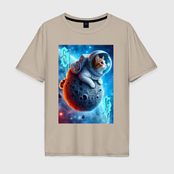 Футболка оверсайз мужская Space cat - ai art, цвет: миндальный