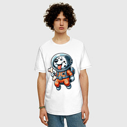 Футболка оверсайз мужская Dalmatian cosmonaut puppy with a bone, цвет: белый — фото 2