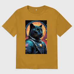 Футболка оверсайз мужская Пантера бравый космонавт - нейросеть, цвет: горчичный