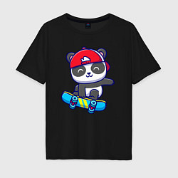 Футболка оверсайз мужская Panda skater, цвет: черный