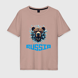 Футболка оверсайз мужская Russian bear head, цвет: пыльно-розовый
