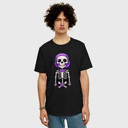 Футболка оверсайз мужская Скелет с бабочкой фиолетовый, цвет: черный — фото 2