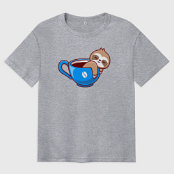 Футболка оверсайз мужская Ленивец в чашке кофе, цвет: меланж