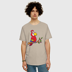 Футболка оверсайз мужская Красный попугайчик, цвет: миндальный — фото 2