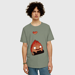 Футболка оверсайз мужская Кальцифер сердце, цвет: авокадо — фото 2