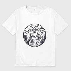 Футболка оверсайз мужская Ленивец турист с рюкзаком, цвет: белый