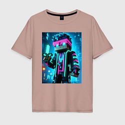 Футболка оверсайз мужская Minecraft - neon character ai art, цвет: пыльно-розовый