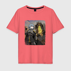 Футболка оверсайз мужская Helldivers x Anime, цвет: коралловый