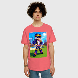Футболка оверсайз мужская Jotaro Kujo and Minecraft - collaboration, цвет: коралловый — фото 2