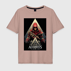 Футболка оверсайз мужская Assassins creed красный костюм, цвет: пыльно-розовый