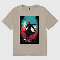 Футболка оверсайз мужская Assassins creed red blue abstract, цвет: миндальный