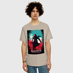 Футболка оверсайз мужская Assassins creed red blue abstract, цвет: миндальный — фото 2