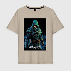 Футболка оверсайз мужская Assassins creed в капюшоне, цвет: миндальный