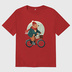 Футболка оверсайз мужская Медвежонок на велосипеде, цвет: красный