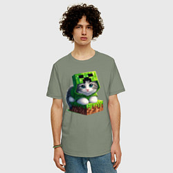 Футболка оверсайз мужская Kitten creeper collaboration - ai art, цвет: авокадо — фото 2