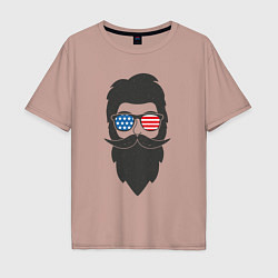 Футболка оверсайз мужская Американец с усами и бородой, цвет: пыльно-розовый
