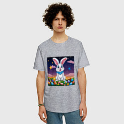 Футболка оверсайз мужская Кролик под звёздами, цвет: меланж — фото 2