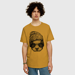 Футболка оверсайз мужская Кролик-хипстер, цвет: горчичный — фото 2