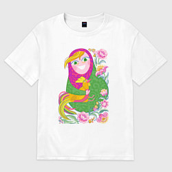 Футболка оверсайз мужская Матрешка и Петушок золотой гребешок, цвет: белый