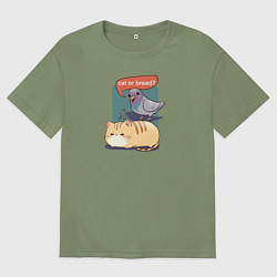 Футболка оверсайз мужская Кот-хлеб и голубь, цвет: авокадо