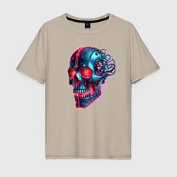 Футболка оверсайз мужская Metal cyber skull - ai art, цвет: миндальный