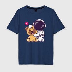 Футболка оверсайз мужская Космонавт и пёсик, цвет: тёмно-синий