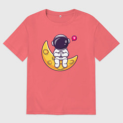 Футболка оверсайз мужская Луна и астронавт, цвет: коралловый
