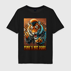 Футболка оверсайз мужская Punks not dead - motto tiger, цвет: черный