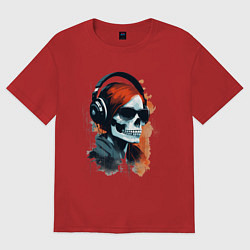 Футболка оверсайз мужская Grunge redhead girl skull, цвет: красный