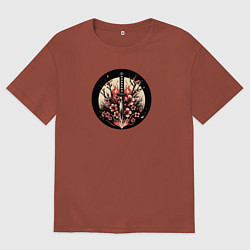 Футболка оверсайз мужская Катана и сакура в пламени, цвет: кирпичный