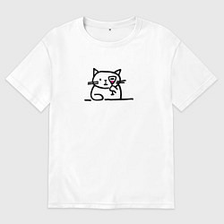 Футболка оверсайз мужская Смешной кот смотрит сквозь бокал с вином, цвет: белый