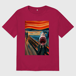 Футболка оверсайз мужская Акула кричит - мем нейросеть, цвет: маджента