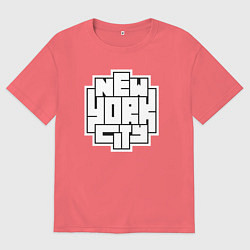 Футболка оверсайз мужская Нью-Йорк город, цвет: коралловый