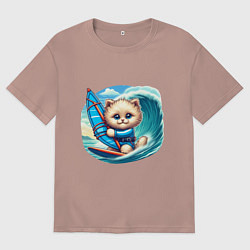 Футболка оверсайз мужская Котик и виндсерфинг, цвет: пыльно-розовый