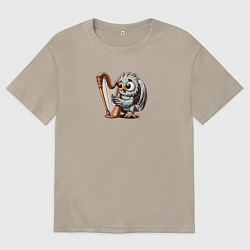 Футболка оверсайз мужская Гарпия играет на арфе и поет, цвет: миндальный