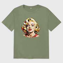 Футболка оверсайз мужская Мэрилин Монро шарж, цвет: авокадо