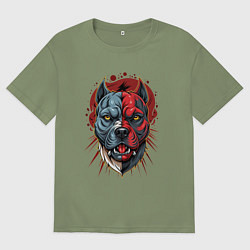 Футболка оверсайз мужская Свирепый питбуль голова, цвет: авокадо